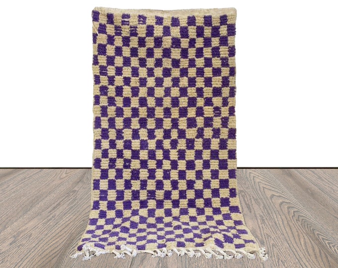 3x5 Small runner Narrow Purple and White Checkered Rug.