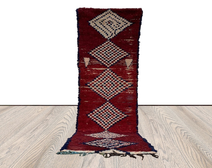 2x9 ft moroccan berber narrow runner rug, vintage woven wool runner shag rug.