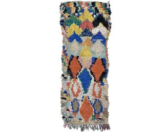 幾何学模様のモロッコ風 3x7 ランナー、カラフルなビンテージ ランナー