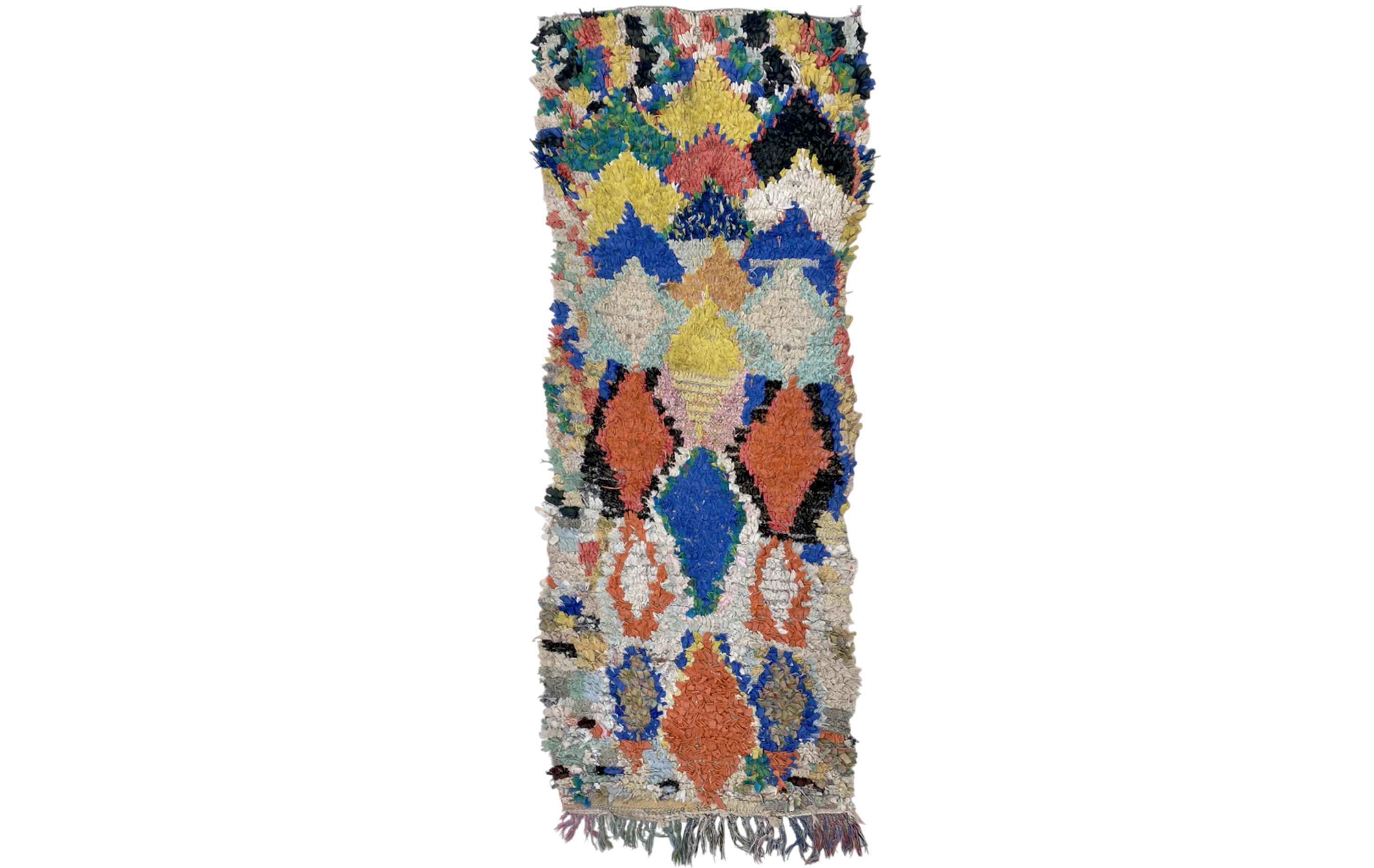 幾何学模様のモロッコ風 3x7 ランナー、カラフルなビンテージ ランナー