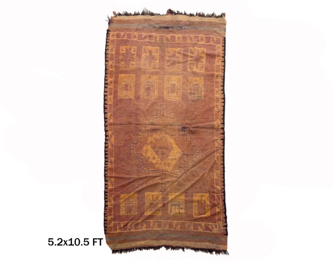 5x11 Unique Moroccan Wool Area Rug: Vintage Design!
