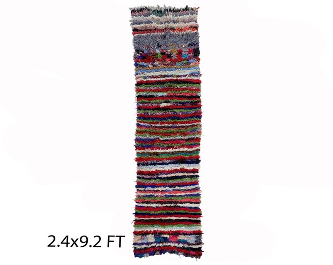 Narrow colorful striped rug runner,narrow Moroccan 2x9 runner rug.
