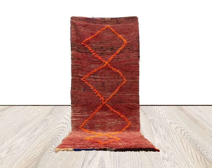 4x9 ft Vintage woven Berber rug, Moroccan runner Rug.