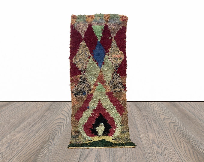 3x7 Unique Boucherouite Moroccan Vintage Rug.