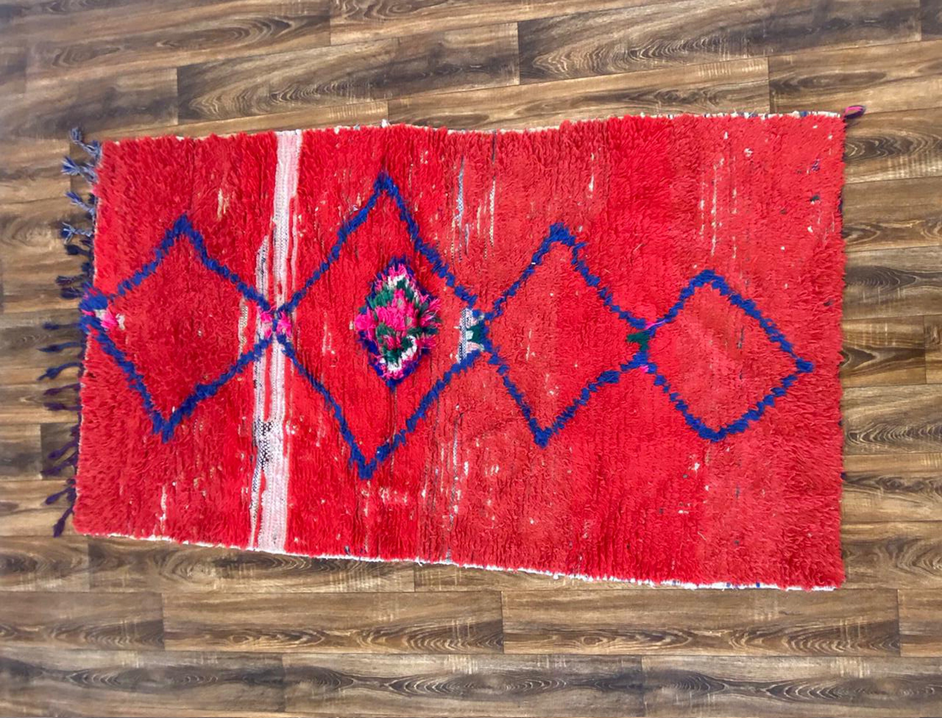 4x7 ft Moroccan vintage red rug, woven Berber area rug