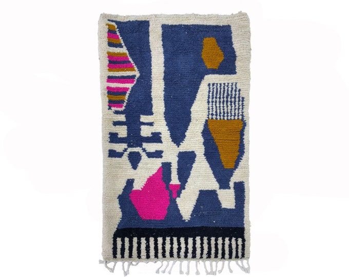 Moroccan Handcrafted Berber Wool Rug, Vibrant Colors for Living Room Decor.