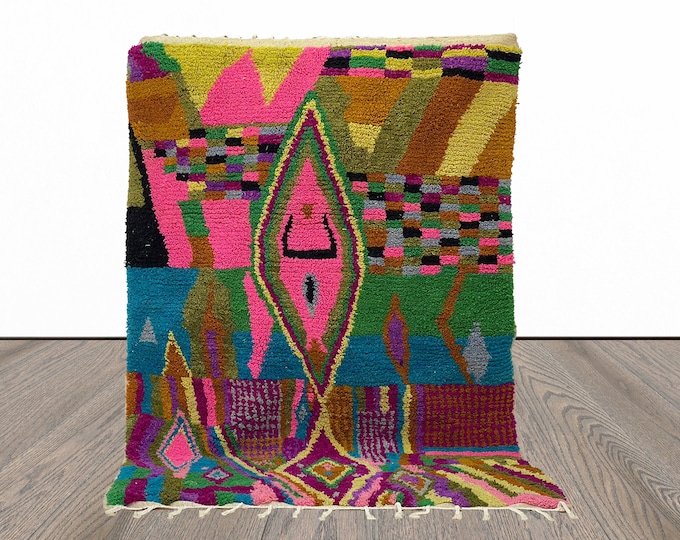 Unique Custom-sized Berber Area Rug, Colorful Moroccan Handwoven Carpet.