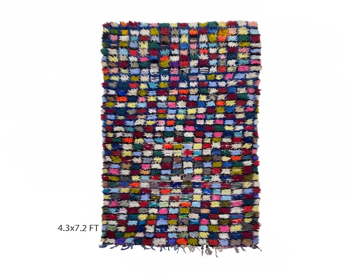 4x7 Colorful Moroccan Woven Grid Area Rug.