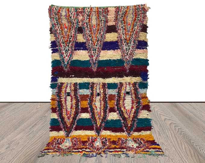 4x7 Berber Vintage Carpet. Moroccan shag Rugs.