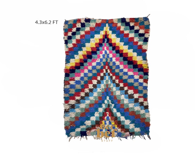 Colorful Moroccan Tribal Woven Area Rug 4x6.