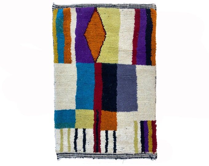Unique Handmade Moroccan Rug, Custom Colorful Berber Design Rug.