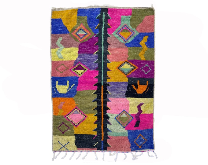 Hand Knotted Moroccan Wool Berber Area Rug, Vibrant Custom Kitchen Rug!