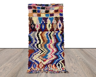 Boucherouite vintage Moroccan Berber colorful Rugs. 3 By 6 Bohemian Chevron unique Handwoven narrow Small runner Rug.
