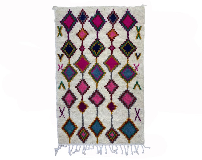 Handwoven Moroccan Berber Rug, Custom Colorful Diamond Design for Your Living Room.