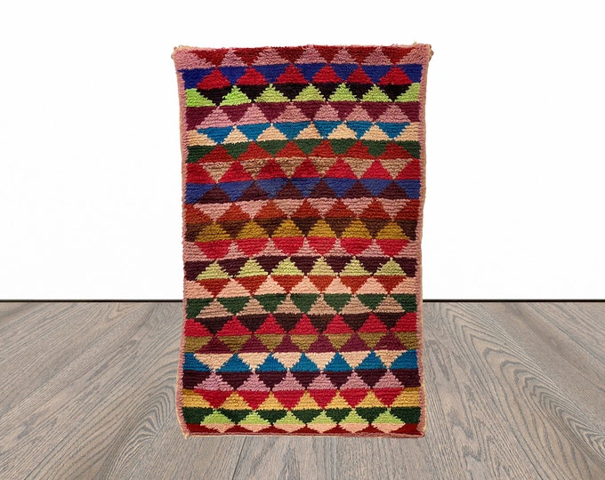 2x4 Feet Colorful Vintage Moroccan Runner Rug.