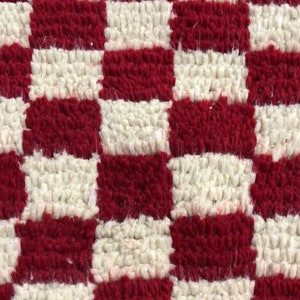 Red and white checkered rug, large moroccan berber checker area rug, morocco checkerboard rug, modern kitchen rug. image 7