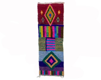 Unique Custom Runner Rug, Hand Knotted Moroccan Berber Colorful Rug Runner.