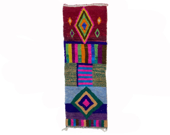 Unique Custom Runner Rug, Hand Knotted Moroccan Berber Colorful Rug Runner.