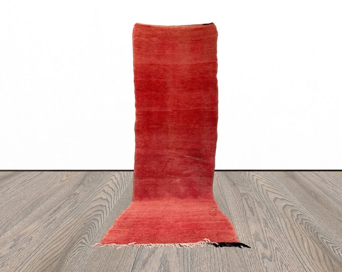 3x11 Moroccan solid pink wool runner rug.