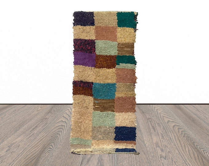 7x3 Vintage Moroccan Boucherouite Grid Runner Rug.