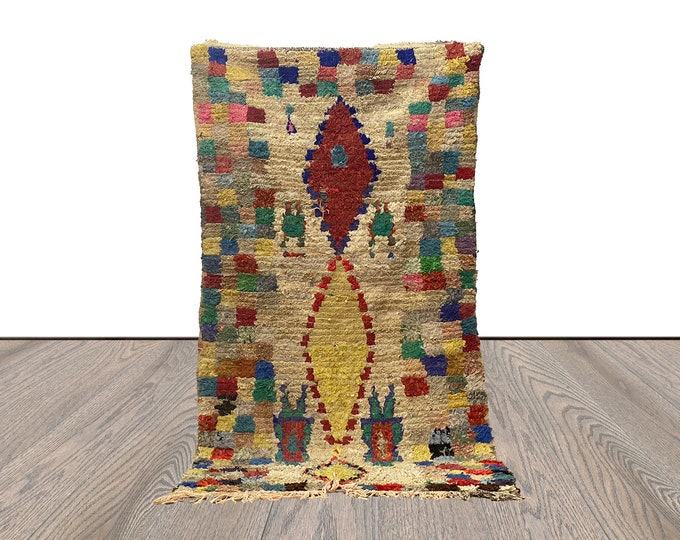 Boucherouite Moroccan Vintage Rare old woven colored Rug, 4x8 Large area Rugs.