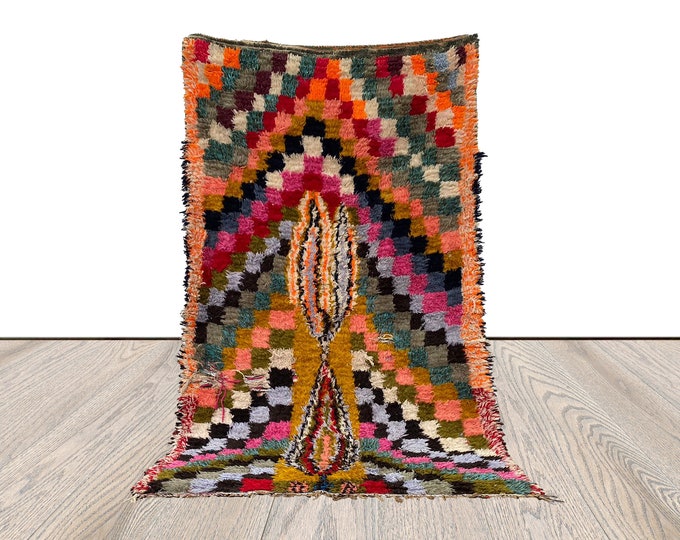 4 x 7 ft checkered berber rug, colorful area rug, moroccan unique rug.