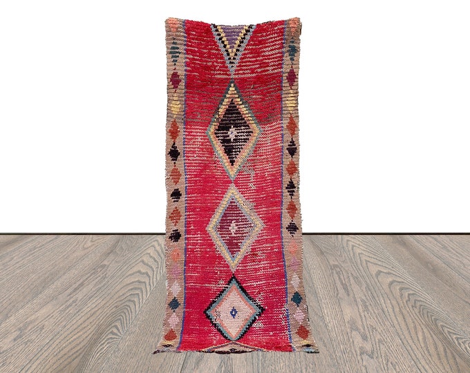 Moroccan Berber vintage narrow worn runner rug 3x7.