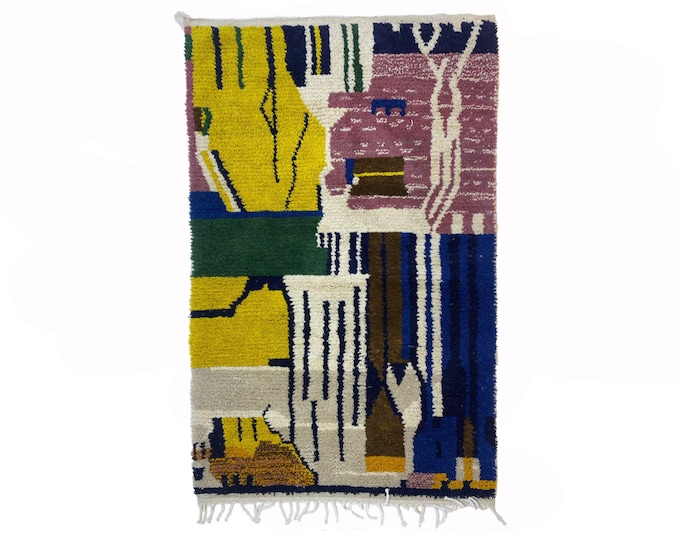 Handmade Berber Rug: Custom Colorful Moroccan Area Rug for Living Room.