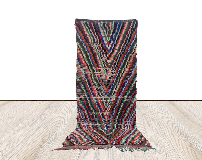 3 x 8 ft Berber Vintage cotton Rug, streped colorful narrow Rug.