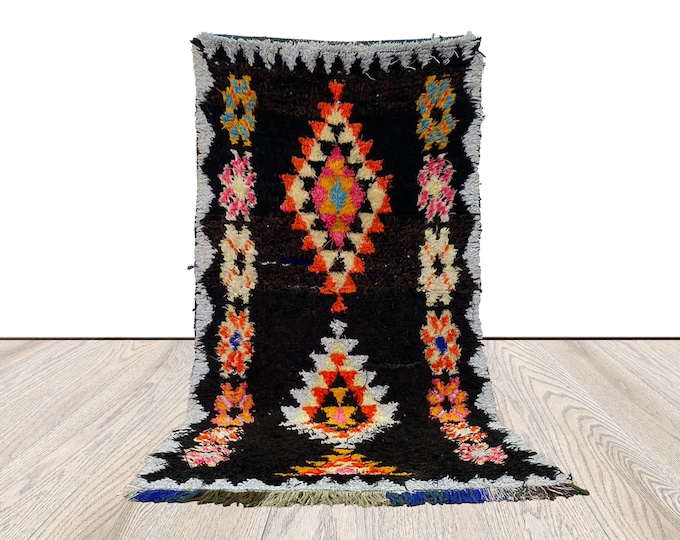 3 x 6 feet Moroccan black runner Rug, woven colorful old berber rugs.