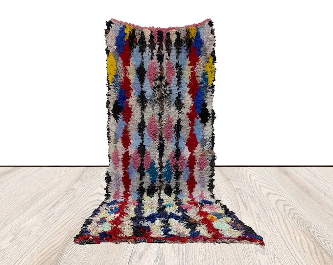 3x7 ft Vintage runner Rug, Moroccan Berber Boucherouite Rug.