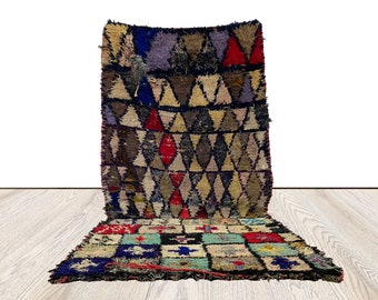 3x7 ft Berber Moroccan Vintage Rug, colorful Shag Rug.