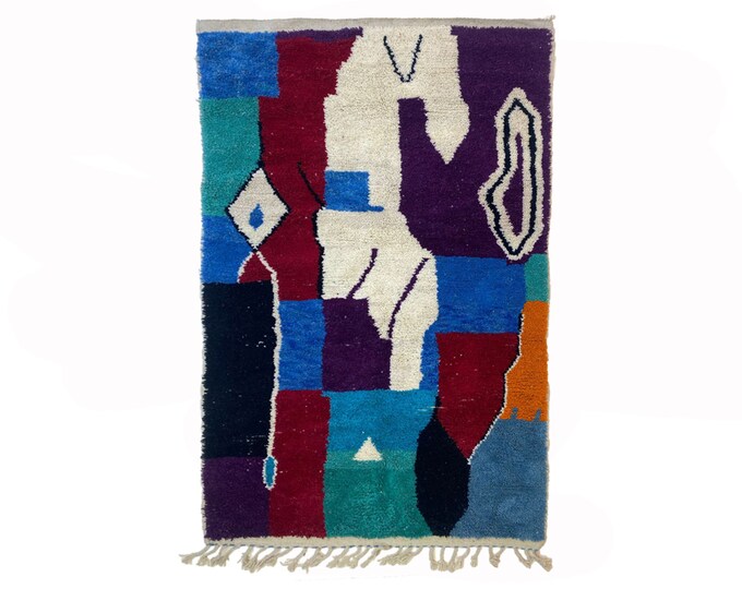 Handwoven Wool Rug: Moroccan Berber Area Rug, Customizable Design Rug.