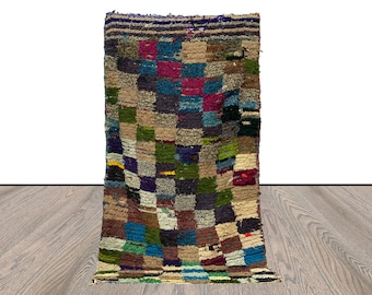 Berber Large Checkered Vintage area Rug. 4x8 Moroccan colorful square Rugs.