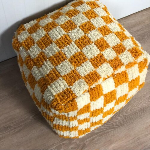 Moroccan Mustard Yellow Checkered Floor Pillow Etsy