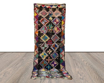 3x11 Extra Long Boucherouite Dimond colorful runner Rug, Moroccan vintage large runners Rugs.