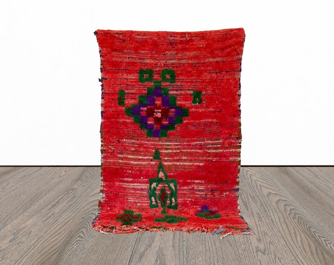 Vintage Small red Berber rugs, 4x6 Moroccan worn Berber Rug.