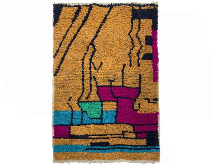 Handwoven Wool Rug for Living Room, Moroccan Inspired Boho Decor.