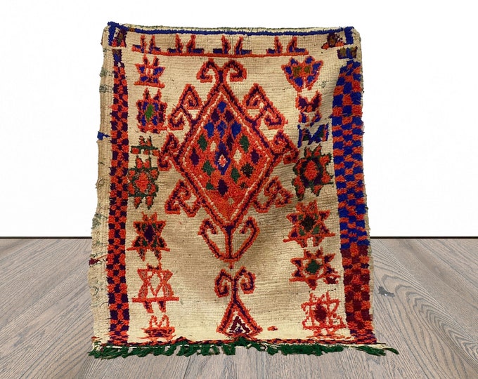 3x5 FT Moroccan Berber small colorful area rug.