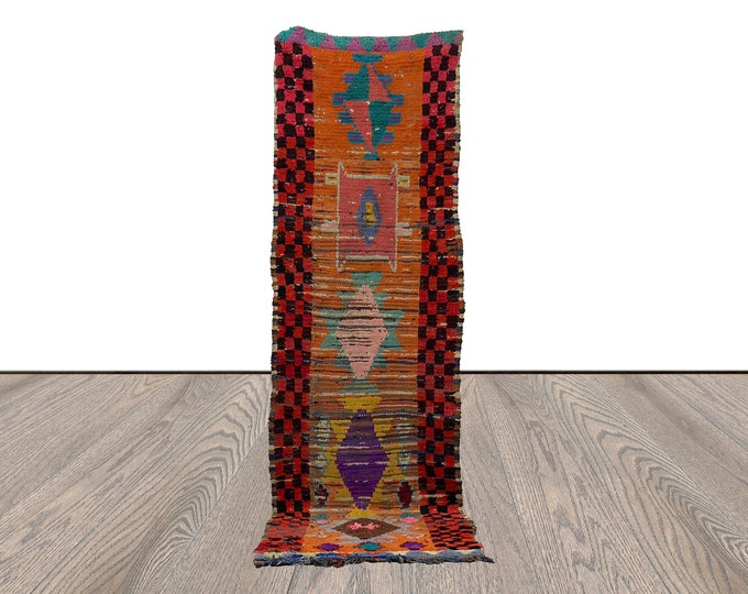 2x10 Moroccan Vintage Rug, Berber runner Extra Narrow Rug.