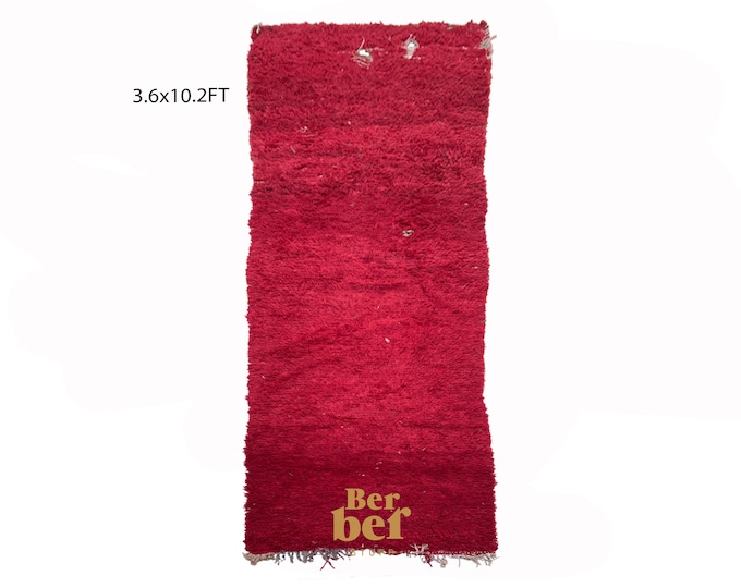 Moroccan red Berber wool runner rug 4x10 ft!