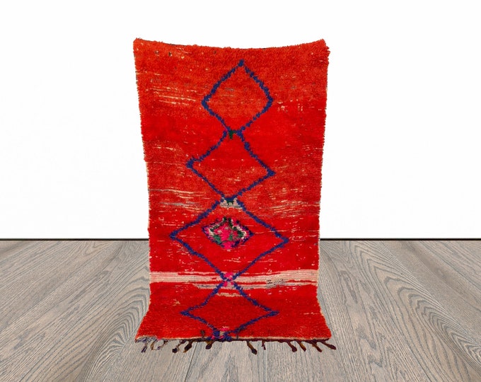 4x7 ft Moroccan vintage red rug, woven Berber area rug !