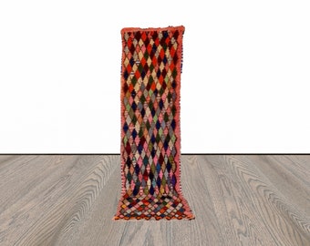 2x9 Diamond Vintage Moroccan Colorful Narrow Runner Rug.