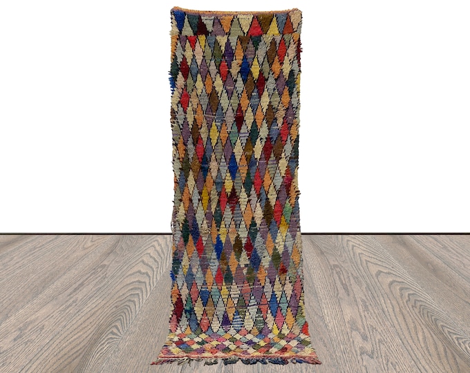 Morrocan narrow Rugs, 2x8 Vintage Diamond Colorful Runner Rug.