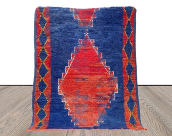 Moroccan Berber large red and blue vintage area Rug 5x7.