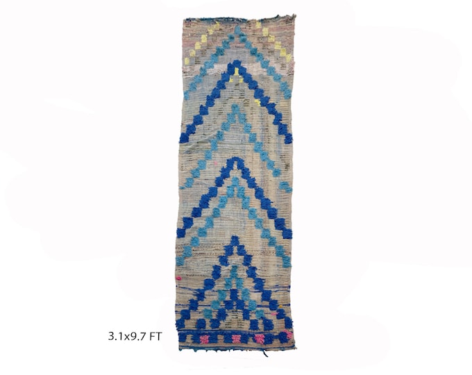 worn woven Moroccan vintage rug runner 3x10.