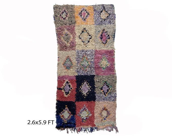 Colorful diamond runner rug 3x6, Moroccan Berber rug runner.