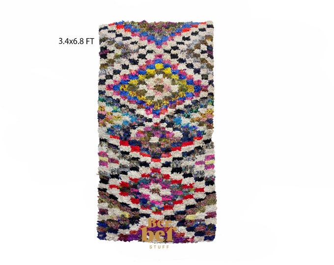 Colorful Boucherouite Moroccan runner rug 3x7 ft!