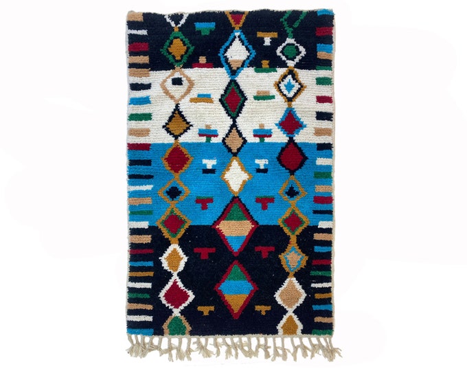 Handwoven Moroccan Berber Area Rug, Custom Colorful Wool Rug.