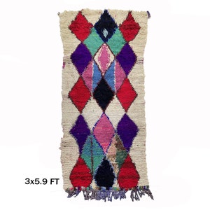 Handgeweven Berber Marokkaans 3x6 tapijt, kleurrijk vintage diamantdeken!
